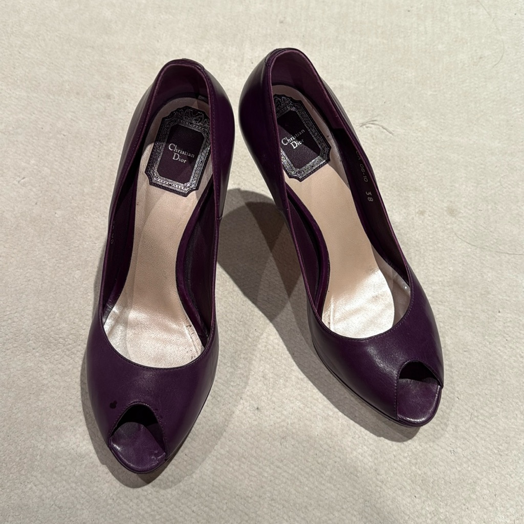 Christian Dior Miss Dior Peep Toe Purple Platform Heel Pumps Sz 38.5 / 8.5 Us